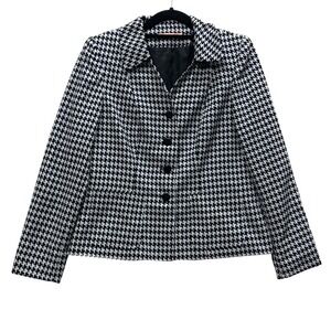 Vintage Nicola "Designed in Italy" Blazer, Size 6, Houndstooth Black & Gray Boxy